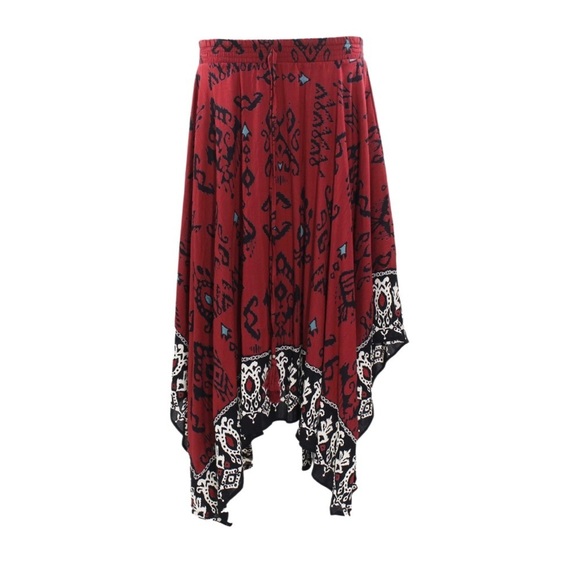 Lola Red and Black Asymmetrical Maxi Skirt Boho - Picture 4 of 8